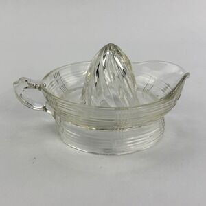 Vintage Clear Glass Citrus Juicer Art Deco Ribbed Manual Reamer with Handle